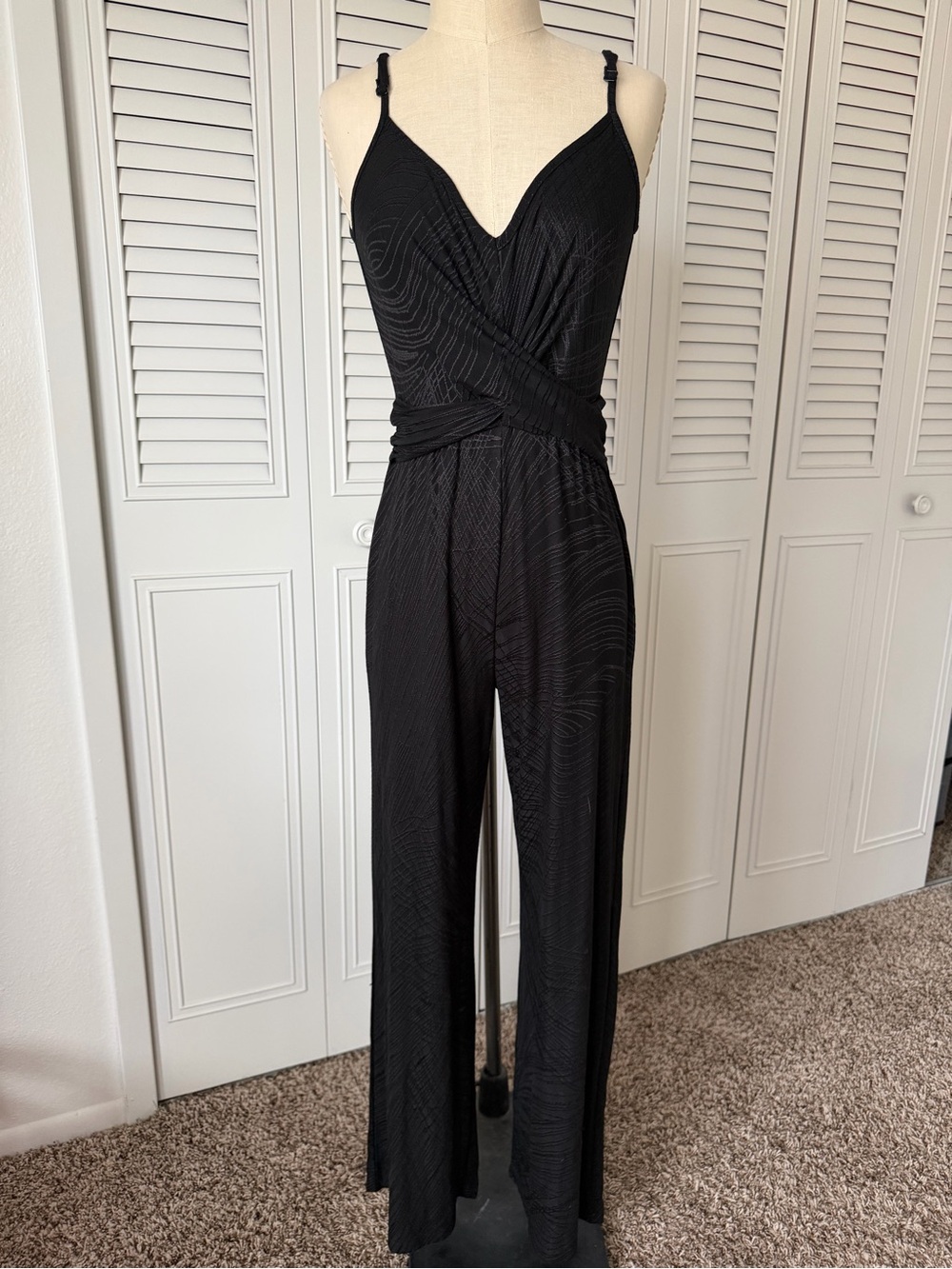Lily Rose Black Spaghetti-Strap Wrap Wide-Leg Jumpsuit